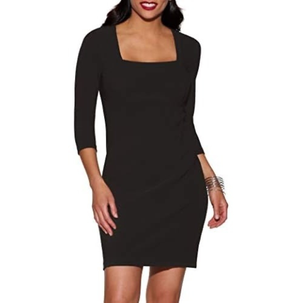 Boston Proper Black Square Neck Sheath‎ Dress Sz Small Stretch Minimalist Career